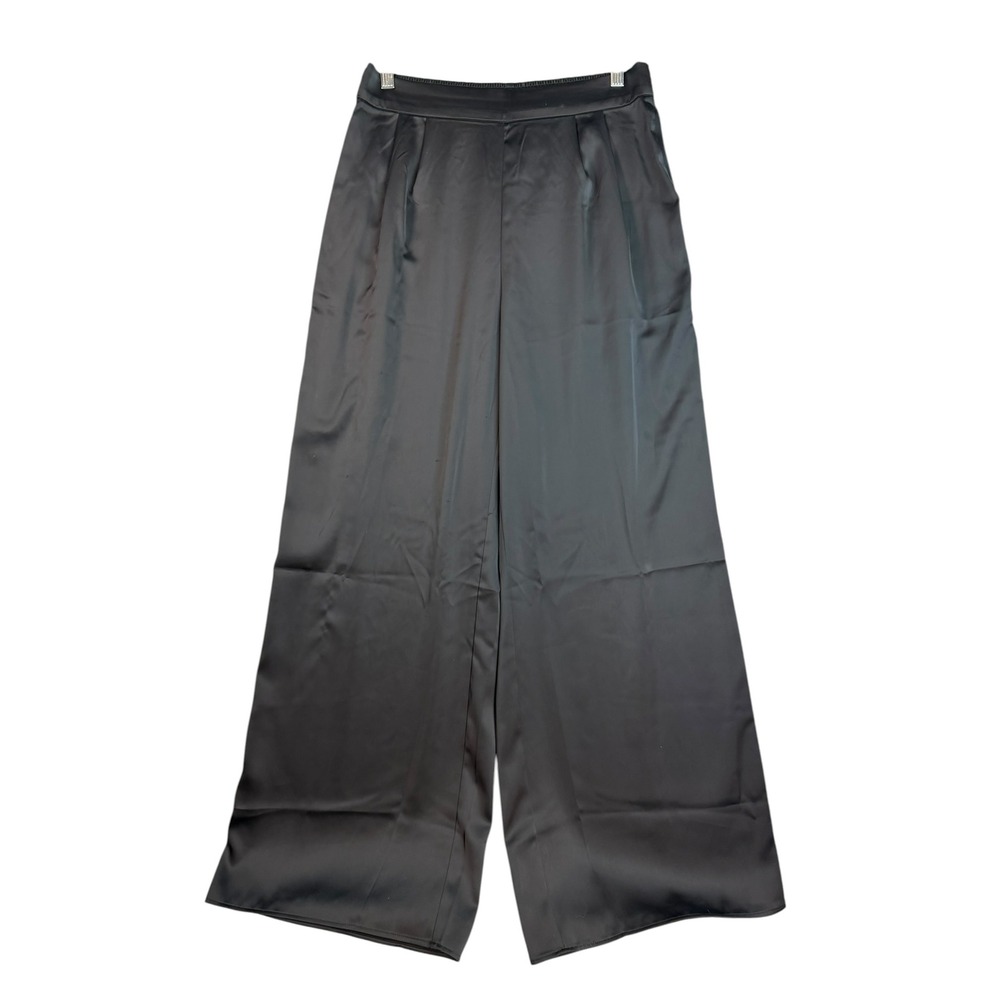 HM Black Satin Wide Leg‎ Pleated Trousers High Waist Pants US 10